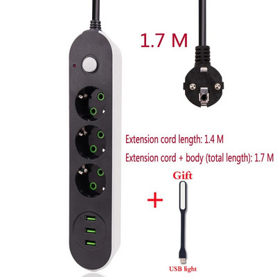 3 USB mitme pordiga laadimispesa 3 pistikuga toiteriba lüliti 5M/2M /1,4M kaabel EU-pistikupesad, mis sobivad EU-pistiku elektripistikupesaga