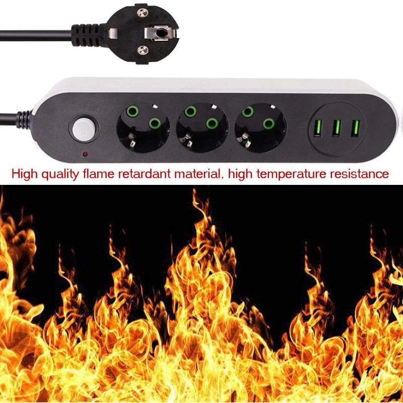 3 USB utičnica za punjenje s više ulaza, 3 utikača, prekidač kabela 5M/2M/1,4M, EU utičnice prikladne za EU utikač, električna utičnica