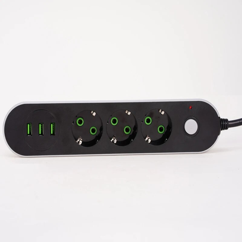 3 USB utičnica za punjenje s više ulaza, 3 utikača, prekidač kabela 5M/2M/1,4M, EU utičnice prikladne za EU utikač, električna utičnica