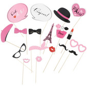 Amosfun 18PCS Paris Party Photo Booth Props Kit Διακόσμηση με θέμα Paris για μπομπονιέρες πάρτι