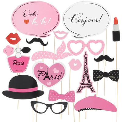 Amosfun 18PCS Paris Party Photo Booth Props Kit Διακόσμηση με θέμα Paris για μπομπονιέρες πάρτι