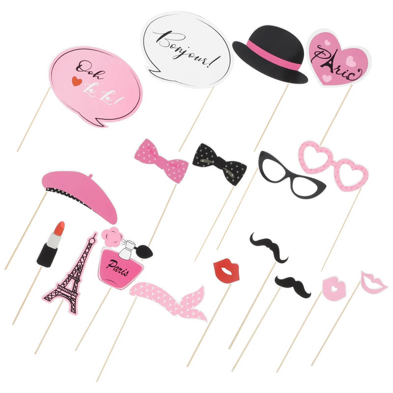 „Amosfun 18PCS Paris Party Photo Booth“ rekvizitų rinkinys Paryžiaus tematikos dekoravimas vakarėliams