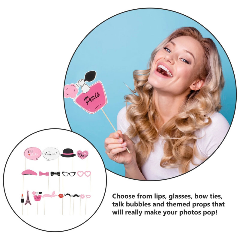 „Amosfun 18PCS Paris Party Photo Booth“ rekvizitų rinkinys Paryžiaus tematikos dekoravimas vakarėliams