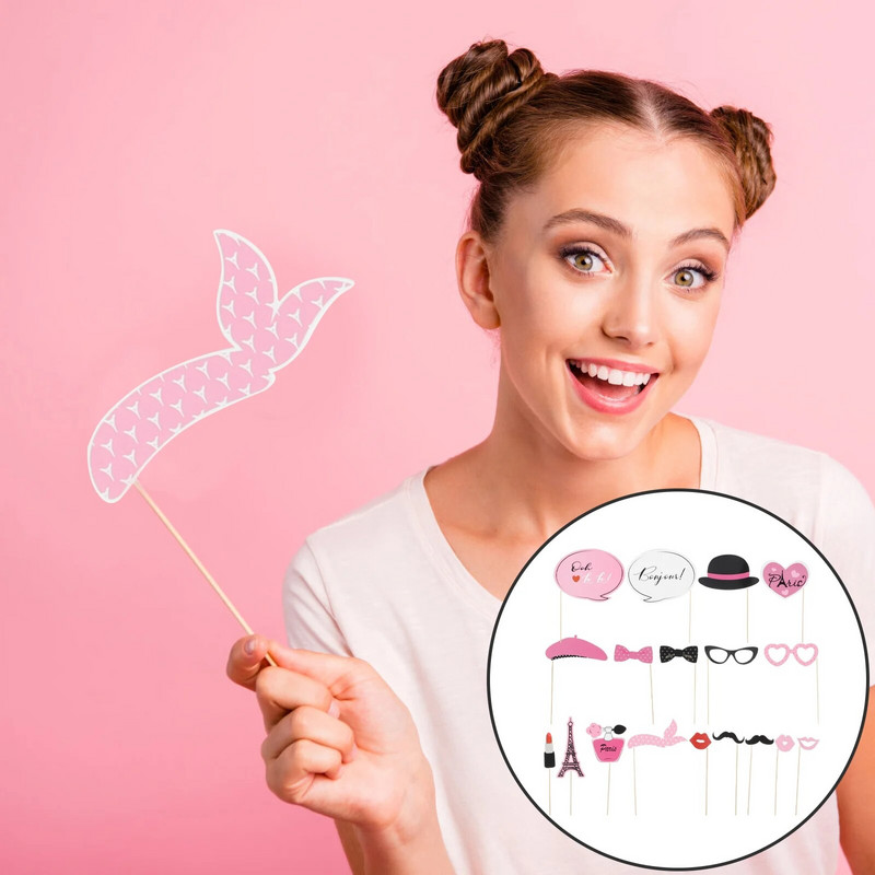 „Amosfun 18PCS Paris Party Photo Booth“ rekvizitų rinkinys Paryžiaus tematikos dekoravimas vakarėliams