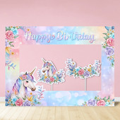 1 τμχ Παιδική κορνίζα με θέμα Unicorn Floral Unicorn Happy Birthday Party Photo Prop for Baby Shower Party Supplies