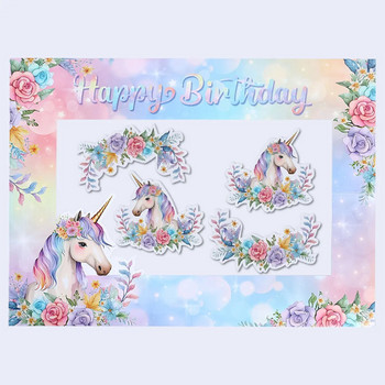 1 τμχ Παιδική κορνίζα με θέμα Unicorn Floral Unicorn Happy Birthday Party Photo Prop for Baby Shower Party Supplies