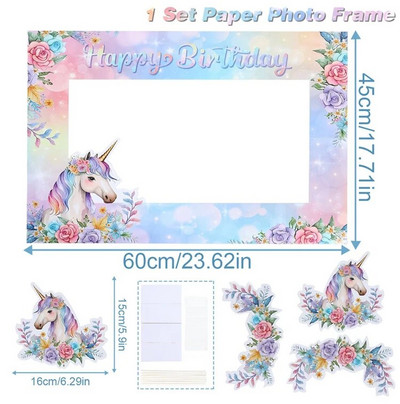 1 τμχ Παιδική κορνίζα με θέμα Unicorn Floral Unicorn Happy Birthday Party Photo Prop for Baby Shower Party Supplies