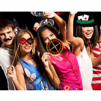 Парти реквизит Казино Декорации Vegas Photo Booth Las Photobooth Selfie Theme Хелоуин Забавен карнавал Favors Photoboot Game