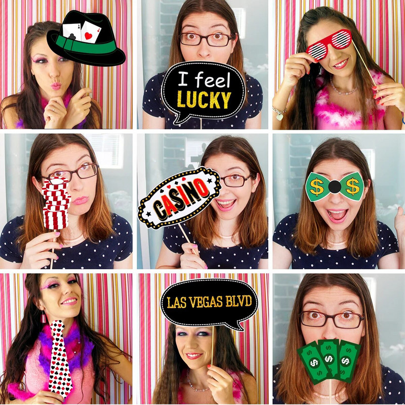 Vakarėlio rekvizitai Kazino dekoracijos Vegaso nuotraukų stendas Las Photobooth asmenukių tema Helovinas Juokingi karnavalai, teikiantys paslaugas Photoboot žaidimui