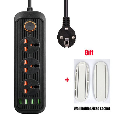 2 apaļas tapas EU RUS kontaktdakšas strāvas sloksnes slēdzis 1,8 M kabelis 3 Universālās kontaktligzdas 3 USB elektriskā pagarinātāja ligzdas tīkla filtrs