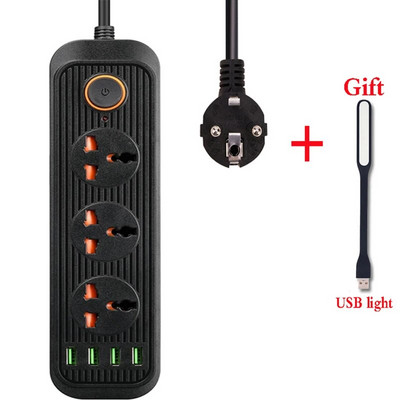 2 apaļas tapas EU RUS kontaktdakšas strāvas sloksnes slēdzis 1,8 M kabelis 3 Universālās kontaktligzdas 3 USB elektriskā pagarinātāja ligzdas tīkla filtrs