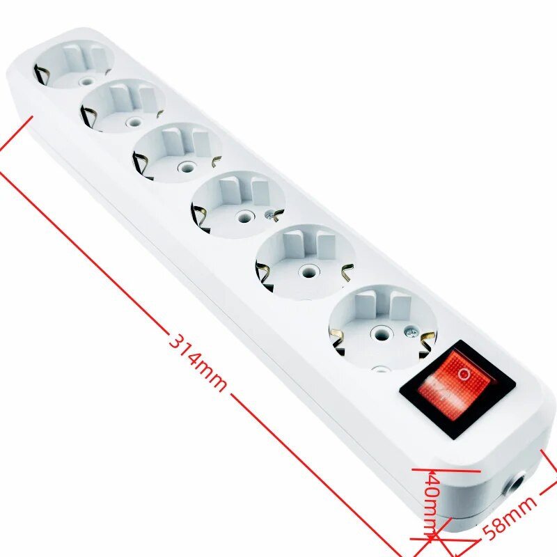 Elektriskā barošanas sloksne 10/16A pārslodzes aizsardzība nav vads vācu adapteris pagarinājums galddators 4/5 maiņstrāvas EU izvades ligzda