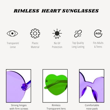 2 бр. Mardi Gras слънчеви очила във формата на сърце за жени - модерни очила без рамки за жени и мъже Аксесоари за парти облекло