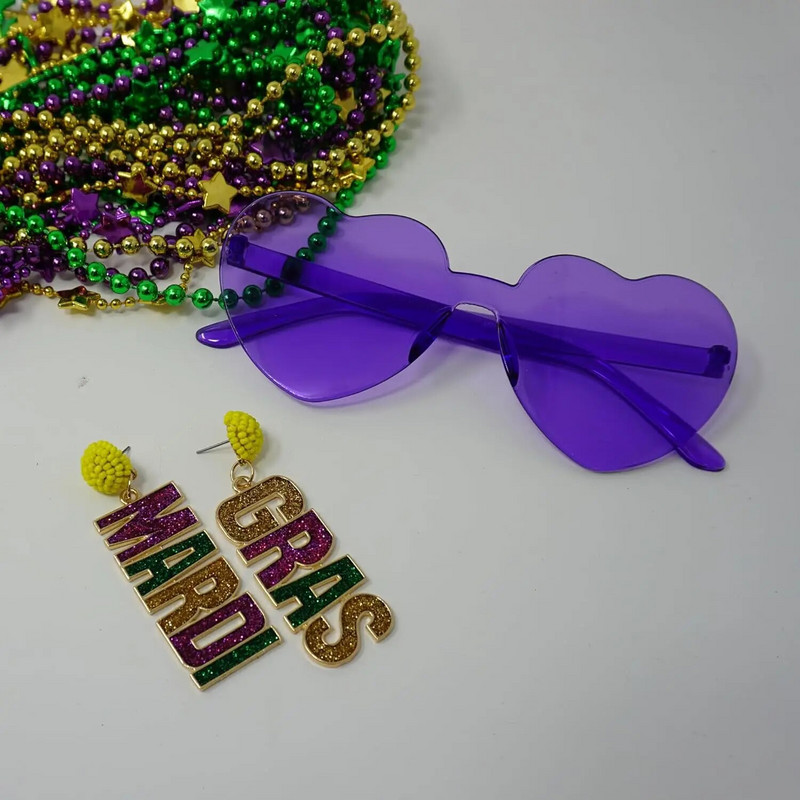 2 db Mardi Gras szív alakú napszemüveg nőknek - Divatos karimátlan szemüvegek nőknek és férfiaknak party outfit kiegészítők