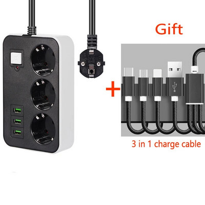 5M pikendusjuhe Toitejuhe pistikupesa EU pistik 3 USB laadimisjuhe seinalaadimisadapter Sobib robottolmuimejale