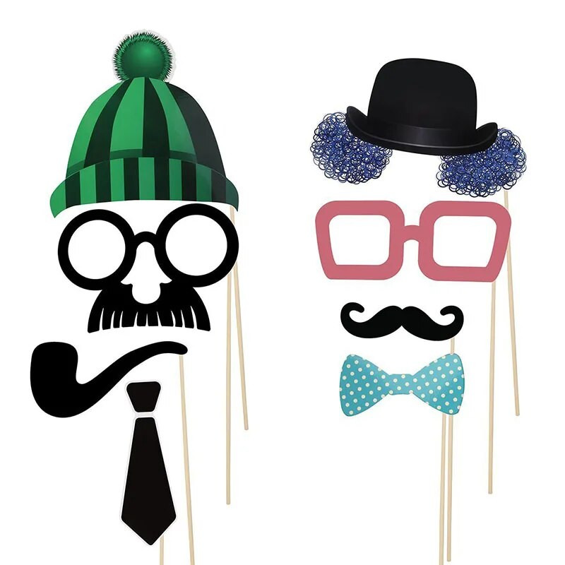 58 buc Recuzită pentru cabină foto Coroană Mască DIY Ochelari Hârtie Barba Mustață Buză pe un băț Baby Shower Aniversare Rechizite pentru petrecere de nuntă