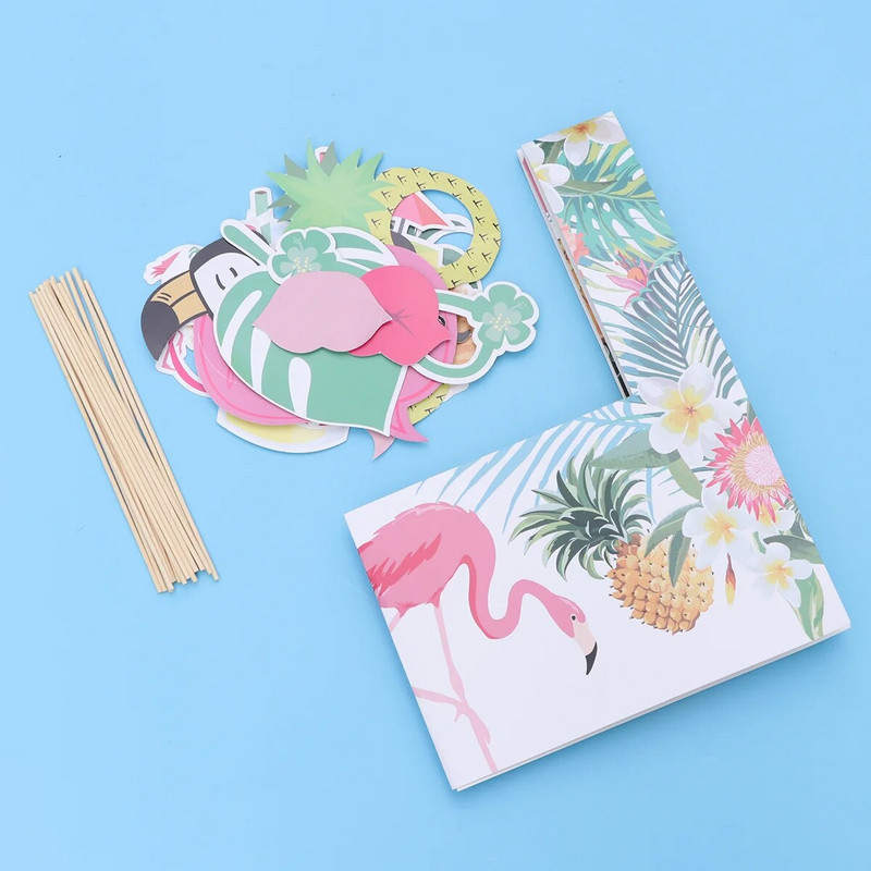 Nuotraukų būdelės rinkinys Luau vakarėlio reikmenys Flamingo ananasų rekvizitai Tropical Hawaiian Frame Picture