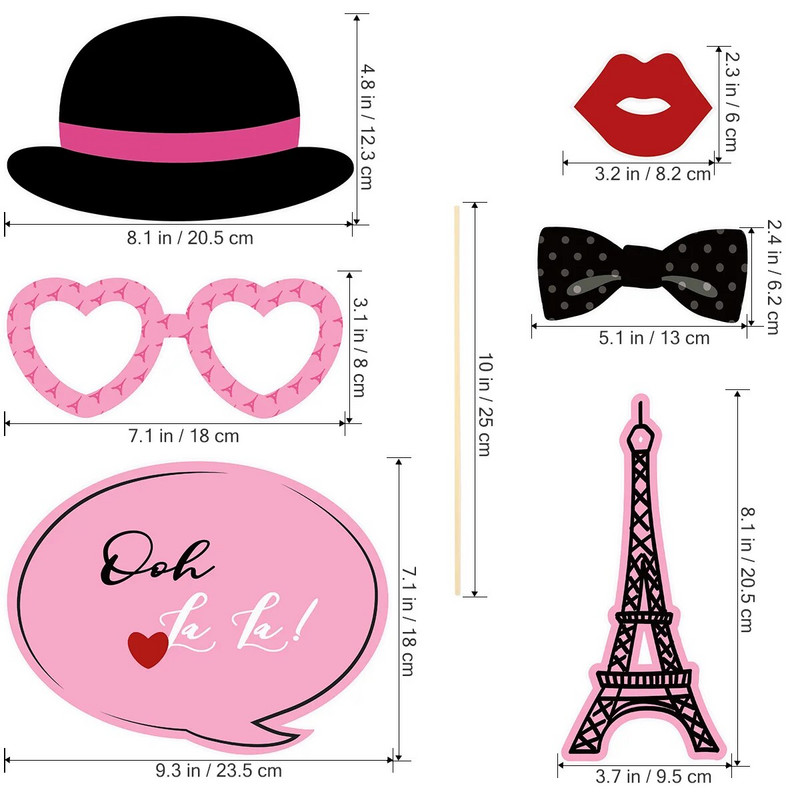 Decoratiuni foto de petrecere la Paris Recuzită pentru cabină Favoruri pentru ziua de naștere Suporturi pentru trandafiri Set de kit de aur franceză pentru fete Prop Selfie