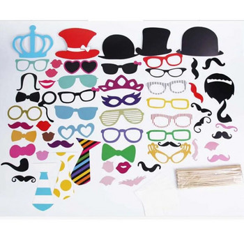 60 τεμ. Αντικείμενα για φωτογραφικό περίπτερο Αστεία, διασκεδαστικά, γυαλιά μάσκας DIY, μουστάκι χείλη σε ένα ραβδί Χαριτωμένα στηρίγματα για φωτογραφικό θαλάμο, προμήθειες γάμου γενεθλίων