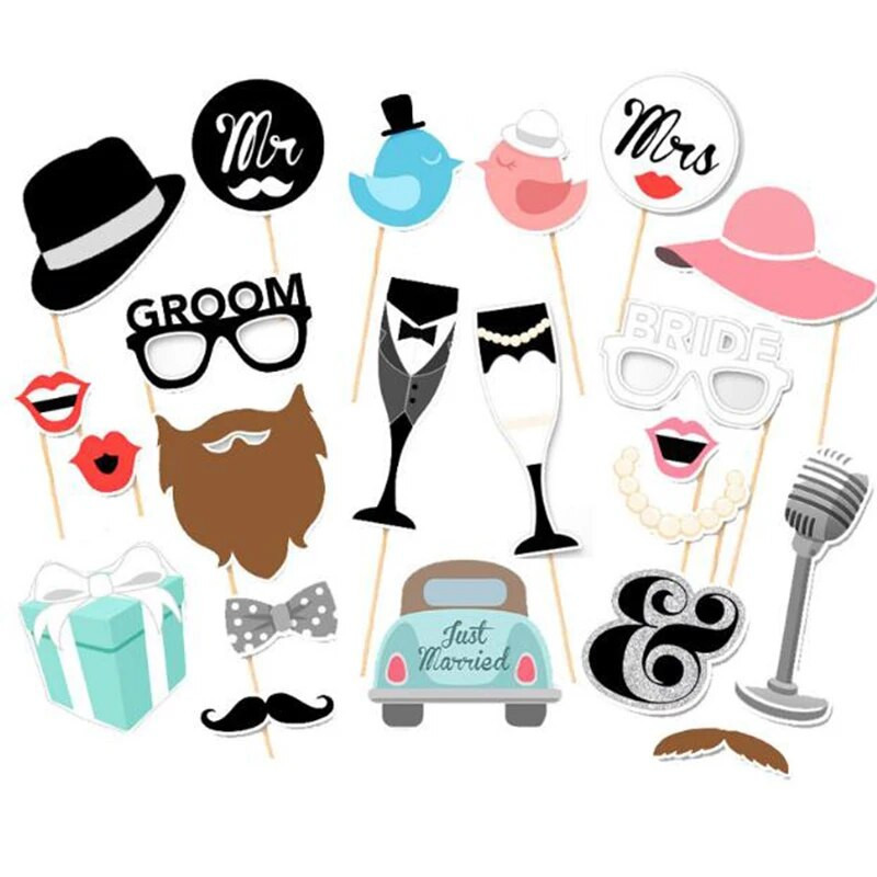 Rekviziti za foto kabinu od 22 komada Smiješne djevojke Automobili DIY Maske za usne Naočale Brkovi Usne na štapiću Potrepštine za svadbenu proslavu rođendana