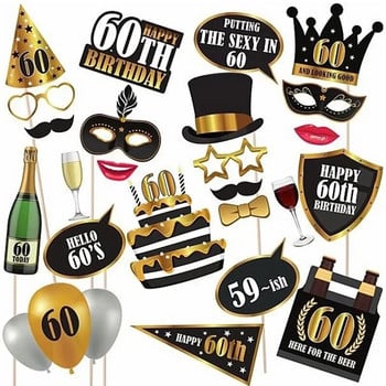 1Σετ μαύρο ροζ χρυσό 18 21 30 40 50 60α γενέθλια φορητά φωτογραφικά στηρίγματα για ενήλικες Happy Birthday Party Decor Supplies