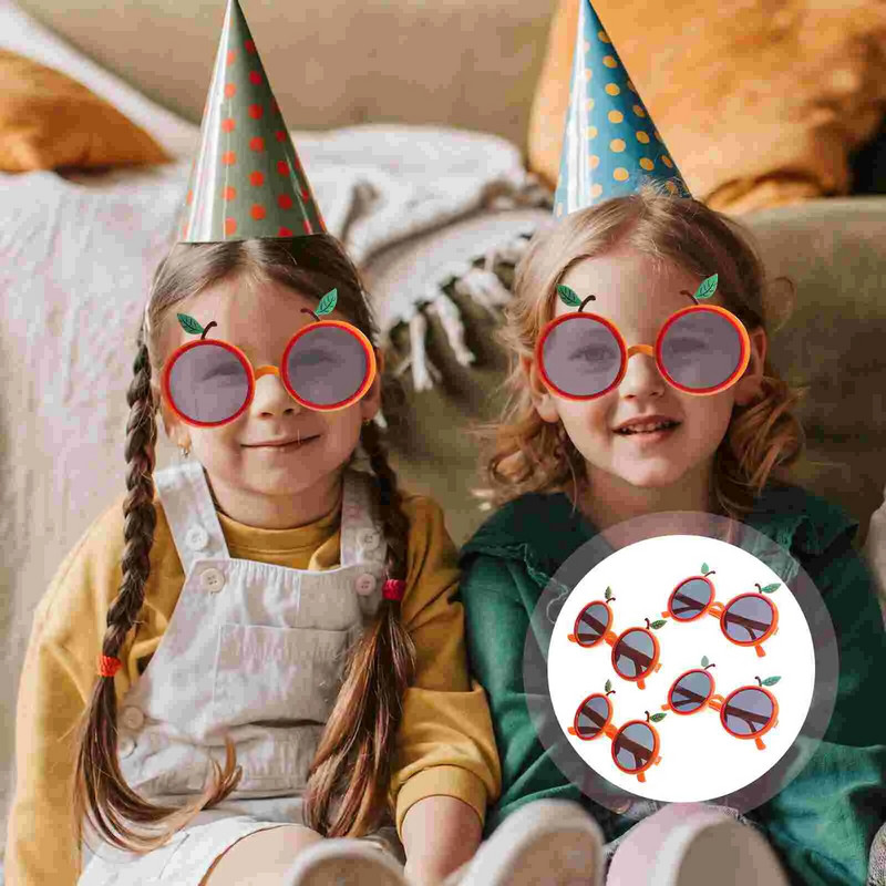 4 vnt Oranžinės formos akiniai Havajų vakarėlio nuotraukų rėmeliai Plastikiniai vaisių papuošalai Pilviniai, praktiški vaikui