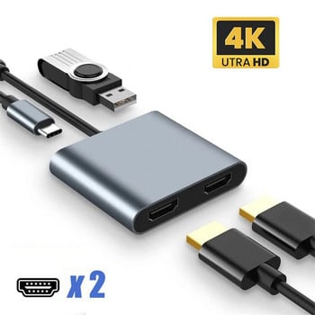 USB C хъб Thunderbolt-3 към двоен дисплей 4K UHD USB 3.0 A Port Type-C PD 60W конвертор за бързо зареждане за лаптоп Macbook Pro