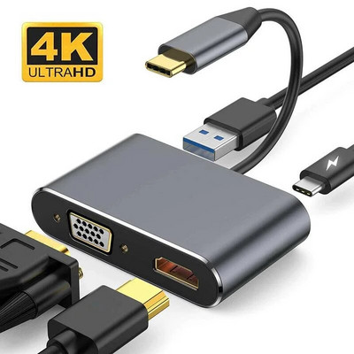 USB C Hub Thunderbolt-3 kahe ekraaniga 4K UHD USB 3.0 A pordiga Type-C PD 60 W kiirlaadimismuundur Macbook Pro sülearvuti jaoks