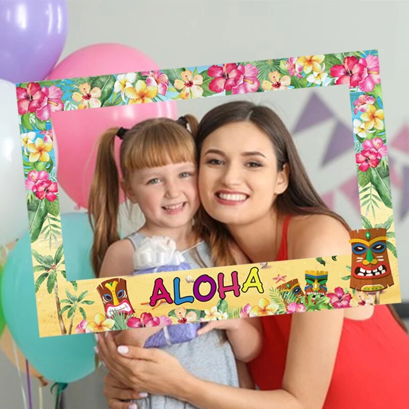 1 ks Havajské rekvizity na fotobúdku s aloha motivom, rám, narodeninová párty, dekorácia na plážovú tému, tropický luau, letná párty, vtipná rekvizita na fotobúdku