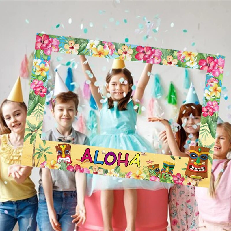 1 ks Havajské rekvizity na fotobúdku s aloha motivom, rám, narodeninová párty, dekorácia na plážovú tému, tropický luau, letná párty, vtipná rekvizita na fotobúdku