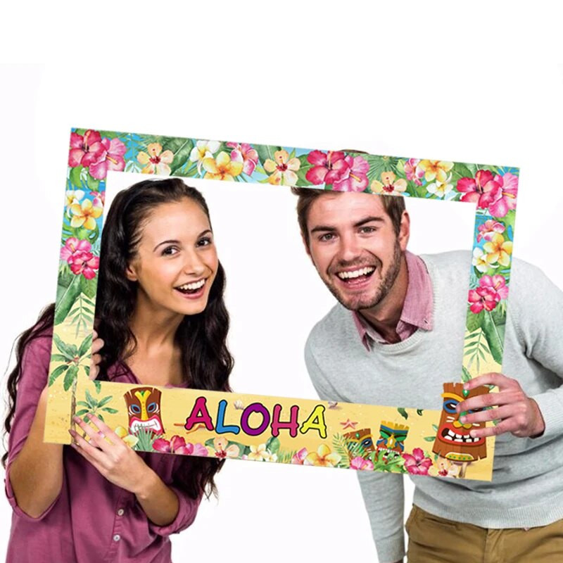 1 ks Havajské rekvizity na fotobúdku s aloha motivom, rám, narodeninová párty, dekorácia na plážovú tému, tropický luau, letná párty, vtipná rekvizita na fotobúdku