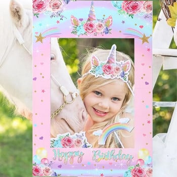 1PCS Тема за фоторамка с еднорог Деца предпочитат Unicorn Birthday Party Хартиена подпора за снимки за Baby Shower Wedding Decor Unicorn Party