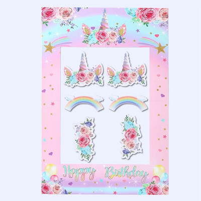 1PCS Тема за фоторамка с еднорог Деца предпочитат Unicorn Birthday Party Хартиена подпора за снимки за Baby Shower Wedding Decor Unicorn Party