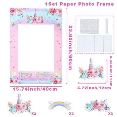 1Gb Vienradža tēmas foto rāmis Bērniem dod priekšroku vienradža dzimšanas dienas ballītei, papīra foto rekvizīts bērnu dušai. Kāzu dekors vienradža ballītei