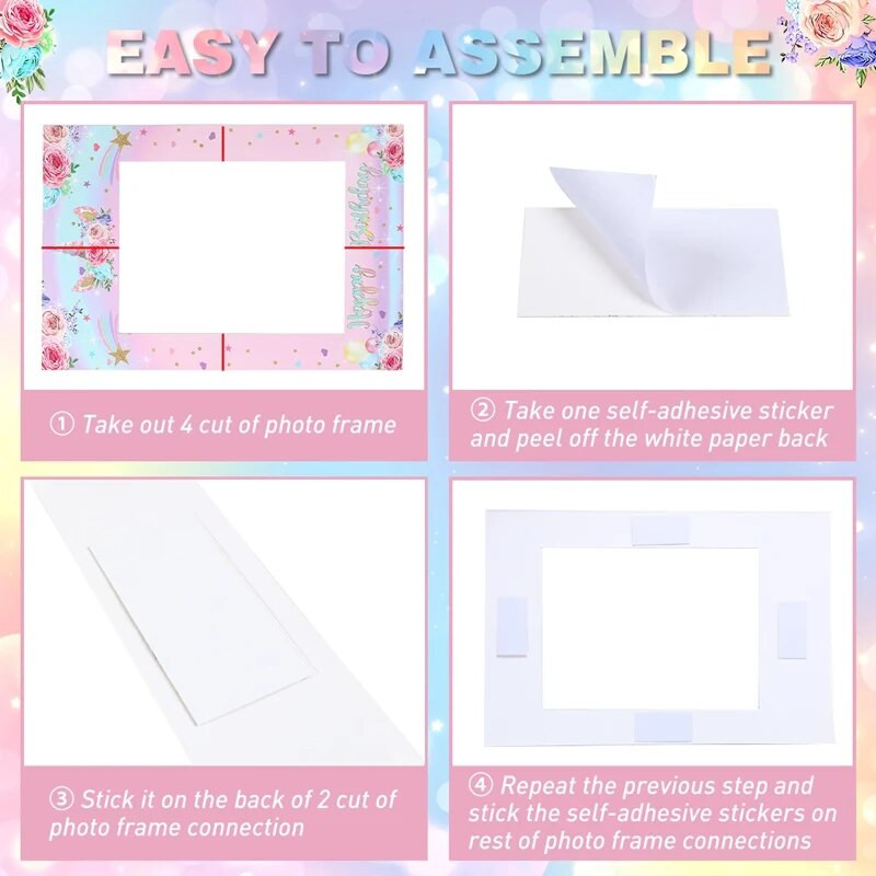 1Gb Vienradža tēmas foto rāmis Bērniem dod priekšroku vienradža dzimšanas dienas ballītei, papīra foto rekvizīts bērnu dušai. Kāzu dekors vienradža ballītei