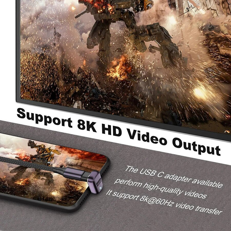 Nku 240W Type-C adapteris 40Gbps U formos USB C plėstuvas 180 laipsnių kampo jungties palaikymas 8K ekranas, skirtas Macbook nešiojamajam planšetiniam kompiuteriui