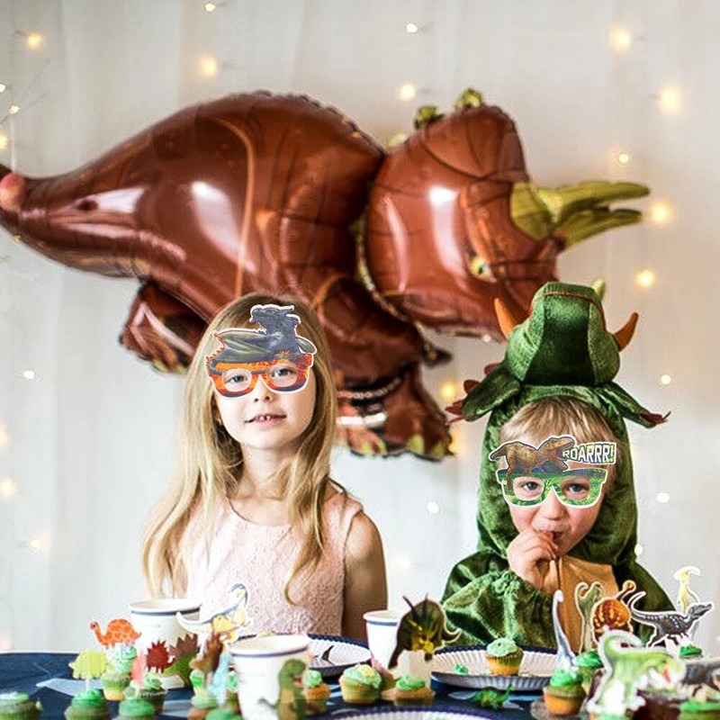 Vaikų gimtadienio papuošimas berniukui 3D Juokingi akinių rėmeliai Kūrybiški dinozaurų džiunglių vakarėlio akiniai fotografijos fotorekvizitai