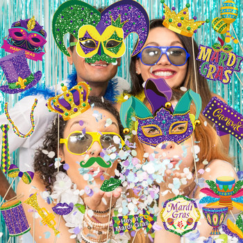Cartoon Mardi Gras Carnival Party Photo Booth Props Γενέθλια DIY Funny Mask Glasses Lips Crown Photo Shoot Prop Party Διακόσμηση