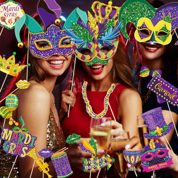 Cartoon Mardi Gras Carnival Party Photo Booth Props Γενέθλια DIY Funny Mask Glasses Lips Crown Photo Shoot Prop Party Διακόσμηση