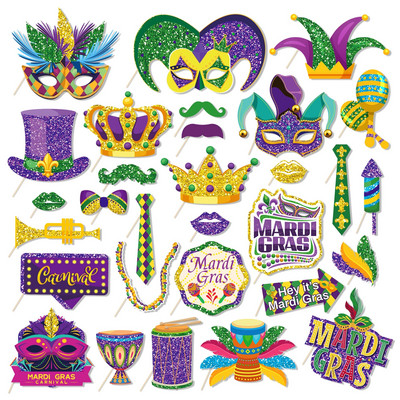 Multifilm Mardi Gras Carneval Party Photo Booth Rekvisiidid Sünnipäevad Ise isetegemine Naljakas mask Prillid Huuled Kroon Fotosessioon Rekvisiitide peokaunistus