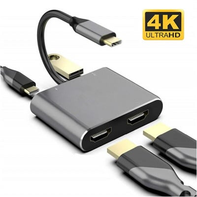 Nku USB C 4in1 Docking Station Type-C Thunderbolt3 To Dual 4K UHD Display USB 3.0 PD Fast Charging Converter Hub for Macbook Pro