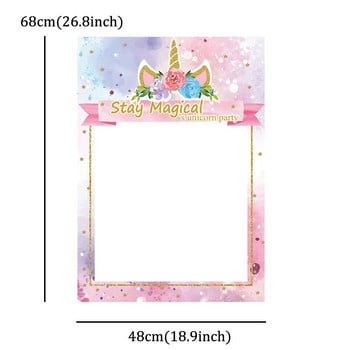 Rainbow Unicorn Birthday Pape Photo Frame Flamingo Mermaid Kids Girls Birthday Decoration Baby Shower Party Photo Frame Props