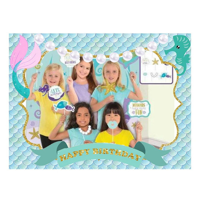Vaivorykštės vienaragio gimtadienio popierius nuotraukų rėmelis Flamingo undinė vaikams mergaičių gimtadienio dekoravimas Kūdikių dušo vakarėlio nuotraukų rėmelių rekvizitai