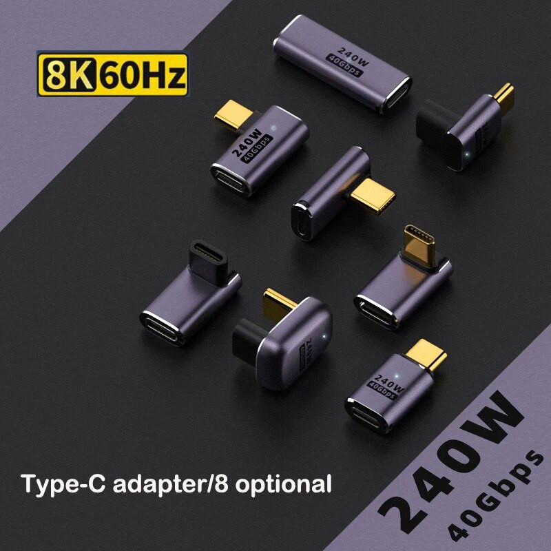 Type-C OTG adapter USB4 40Gbps podrška 8K60Hz 5A 240W PD Pretvarač podataka za brzo punjenje 90/180 stupnjeva koljenasti konektor za PC telefon