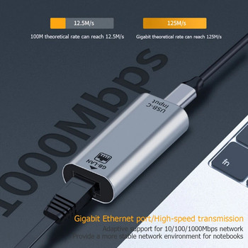 USB C женски към RJ45 женски USB тип C към Ethernet адаптер 10/100/1000 Gigabit кабелна LAN мрежова карта за компютър, лаптоп, смартфон