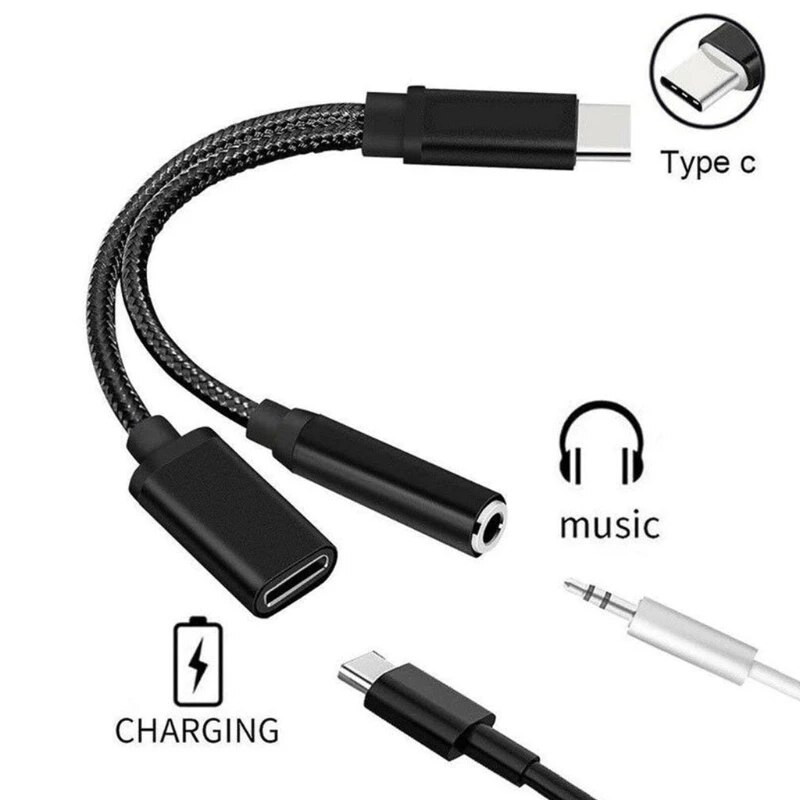 USB C iki 3,5 mm ausinių lizdo adapteris, suderinamas su C tipo ausinių pagalbinio kabelio skaitmeninio garso keitikliu