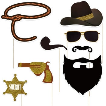 Πάρτι 18 τεμ. Wild West Western Photo Booth Props Party με ξύλινα ραβδιά και πινακίδα πόζας