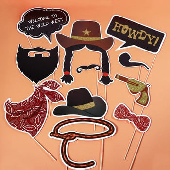 Πάρτι 18 τεμ. Wild West Western Photo Booth Props Party με ξύλινα ραβδιά και πινακίδα πόζας