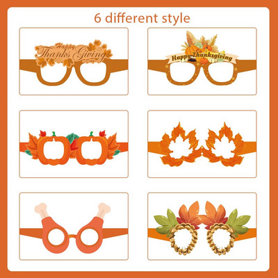 Padėkos dienos 3D popieriniai akiniai, Padėkos dienos teminis vakarėlis, fotorekvizitai, 6 vnt.