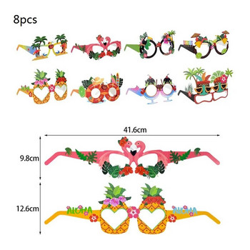 8 бр. Тема Хавай Алоха Хартиени очила Плодове Ананас Фламинго Очила Реквизит за снимки Хавайски тропически рожден ден Декорация